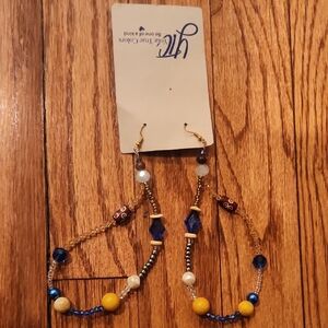 Elegant Blue and Yellow Beaded Earrings